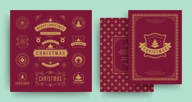 Christmas labels and badges design elements set with greeting card template. vector