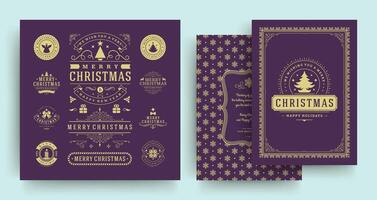 Christmas labels and badges design elements set with greeting card template. vector