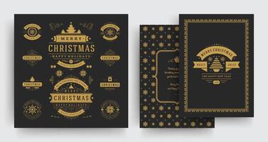 Christmas labels and badges design elements set with greeting card template. vector