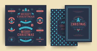 Christmas labels and badges design elements set with greeting card template. vector