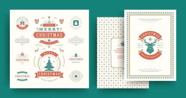 Christmas labels and badges design elements set with greeting card template. vector