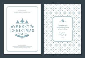 Christmas greeting card design template with decoration label illustration and pattern background vector