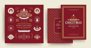 Christmas quotes labels and badges design elements set with greeting card template vector