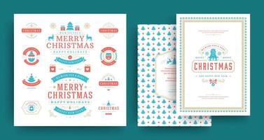 Christmas labels and badges design elements set with greeting card template. vector