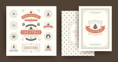 Christmas labels and badges design elements set with greeting card template. vector