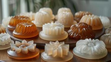 Artisan soap collection featuring elegant designs and soft colors, perfect for adding charm to any bathroom or spa setting. photo
