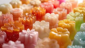 A vibrant collection of decorative candles in various colors and shapes, perfect for adding charm to any space or occasion. photo