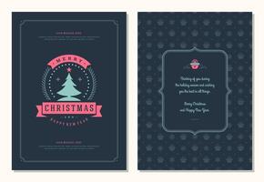 Christmas greeting card design template with decoration label illustration and pattern background vector
