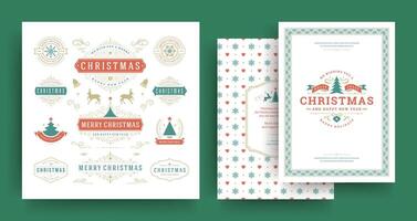 Christmas quotes labels and badges design elements set with greeting card template vector