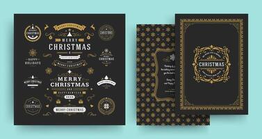 Christmas labels and badges design elements set with greeting card template. vector