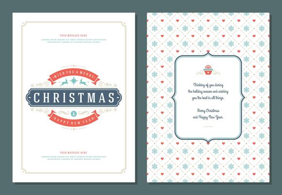 Christmas greeting card design template with decoration label illustration.