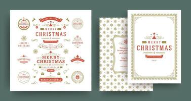 Christmas labels and badges design elements set with greeting card template. vector