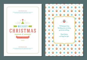 Christmas greeting card design template with decoration label illustration and pattern background vector