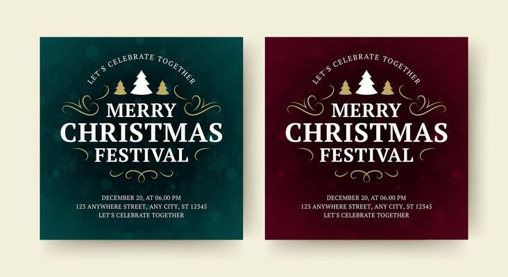 Merry Christmas music party festival social media post design template set illustration