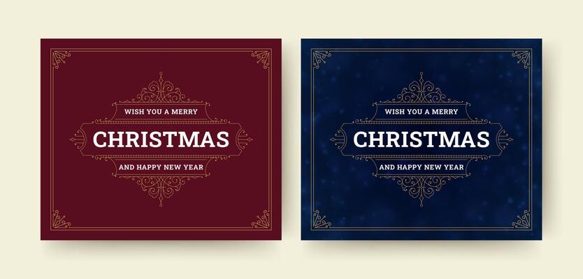 Merry Christmas vintage flourish frame design template greeting card social media post set