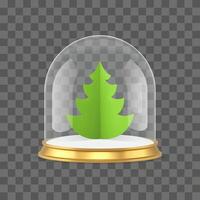 Christmas tree souvenir glass dome toy isolated on transparent background 3d icon realistic vector