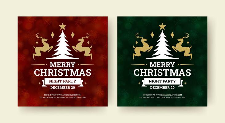 Merry Christmas night party social media post announce design template set