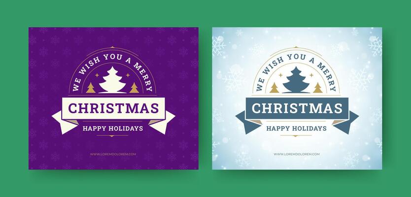 Merry Christmas retro social media post with snow design template set illustration