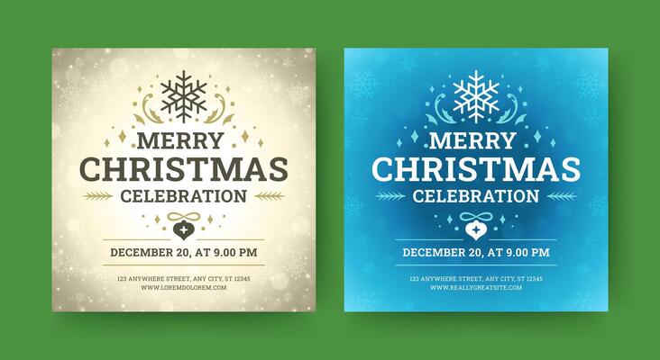 Merry Christmas music party celebration social media post design template set illustration