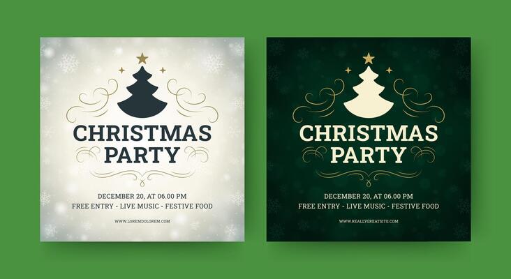Merry Christmas party music festival social media post design template set illustration