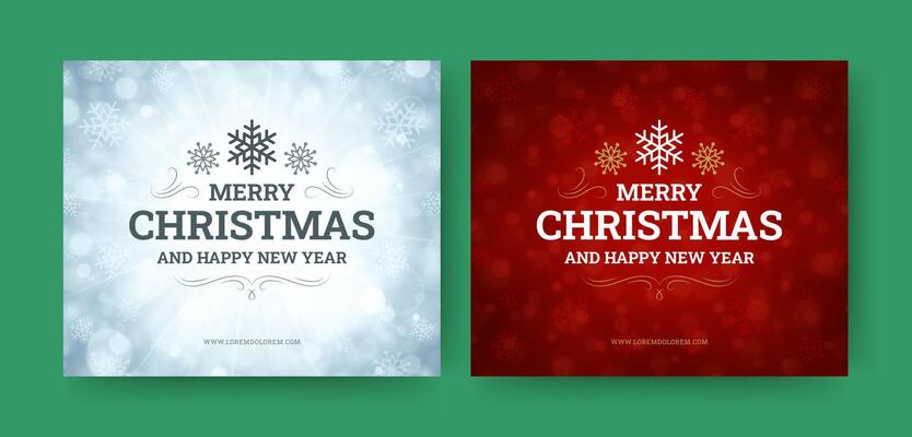 Merry Christmas retro social media post with snowflakes design template set illustration