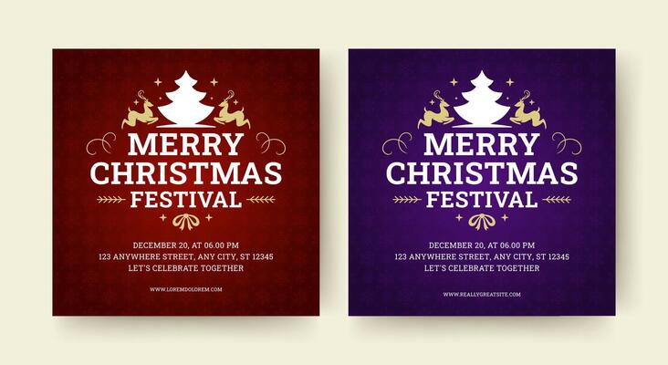 Merry Christmas festival party announcement social media post design template set flat