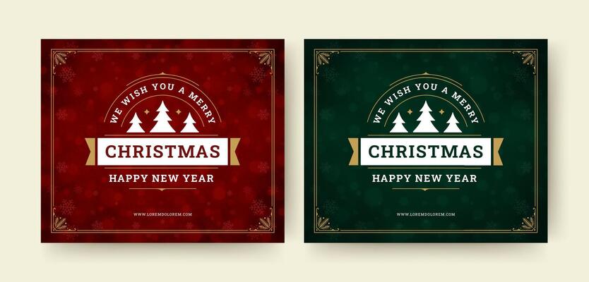 Merry Christmas best wishes retro social media post design template set illustration