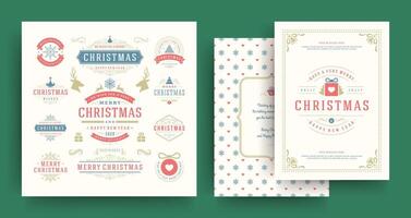 Christmas labels and badges design elements set with greeting card template. vector