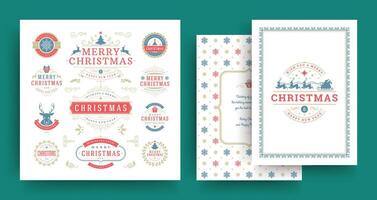 Christmas labels and badges design elements set with greeting card template. vector