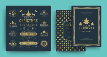 Christmas labels and badges design elements set with greeting card template. vector