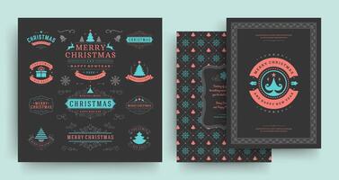 Christmas quotes labels and badges design elements set with greeting card template vector