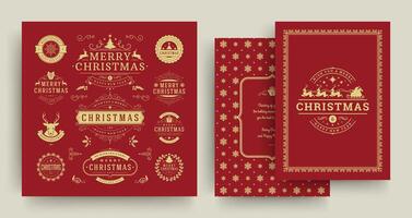 Christmas labels and badges design elements set with greeting card template. vector