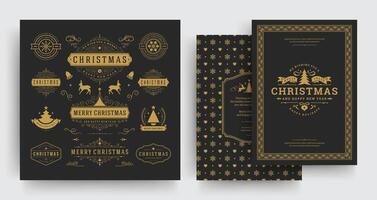 Christmas quotes labels and badges design elements set with greeting card template vector