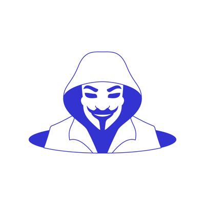 Y2k Halloween angry man character in hood at hole psychedelic line icon flat illustration