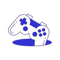 Y2k game joystick gamepad in hole contemporary pop art line icon flat illustration vector