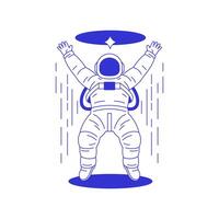 Y2k happy cosmonaut in space suit flying in universe hole line icon flat illustration vector