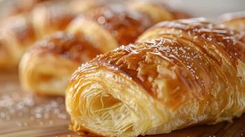 Delicious golden croissant with flaky layers, perfect for breakfast or a snack. Enjoy the rich buttery flavor in every bite. photo