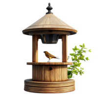 Wooden Bird Feeder with Transparent Background, Designed for Attracting Birds in Your Backyard, Featuring a Bird on a Platform, Perfect for Outdoor Decor png