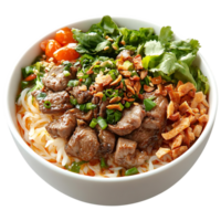Savory Beef Noodle Soup with Crispy Garlic and Cilantro on a Transparent Background png