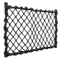 Black and Gold Rope Net Fence, Transparent Background, with Wood Posts, Detailed 3D Rendering png