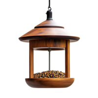 Wooden Bird Feeder Hanging with Transparent Background, Rustic Style Birdhouse for Backyard, Bird Feeder with Seeds for Garden, Bird Feeder with Roof, Birdhouse with Clear Background png