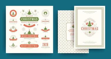 Christmas labels and badges design elements set with greeting card template. vector