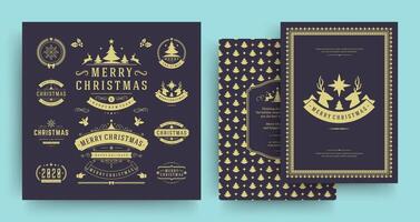 Christmas labels and badges design elements set with greeting card template. vector