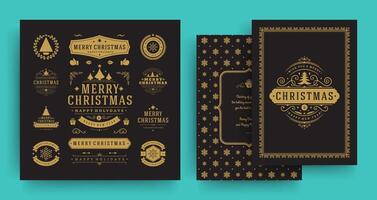 Christmas labels and badges design elements set with greeting card template. vector