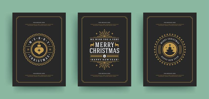 Christmas greeting cards set design template with decoration labels illustration.