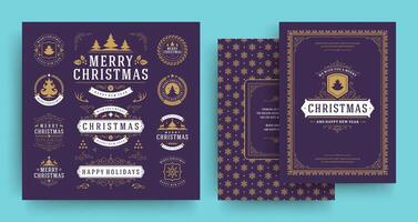 Christmas labels and badges design elements set with greeting card template. vector