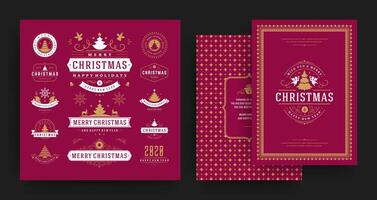 Christmas labels and badges design elements set with greeting card template. vector