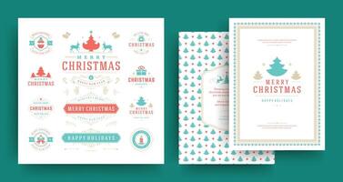 Christmas labels and badges design elements set with greeting card template. vector