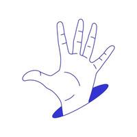 Y2k human hand open palm showing five fingers from hole line icon flat illustration vector