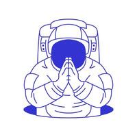 Y2k astronaut in spacesuit praying at hole contemporary pop art line icon flat illustration vector